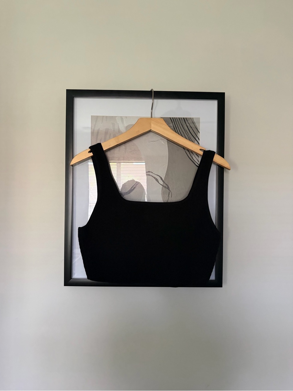 Aritzia Black Ribbed Square-Neck Crop Tank Top